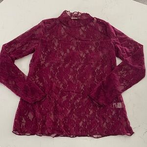New Chic jade by jane Lace Mesh Top in the color Wine. Size Medium.